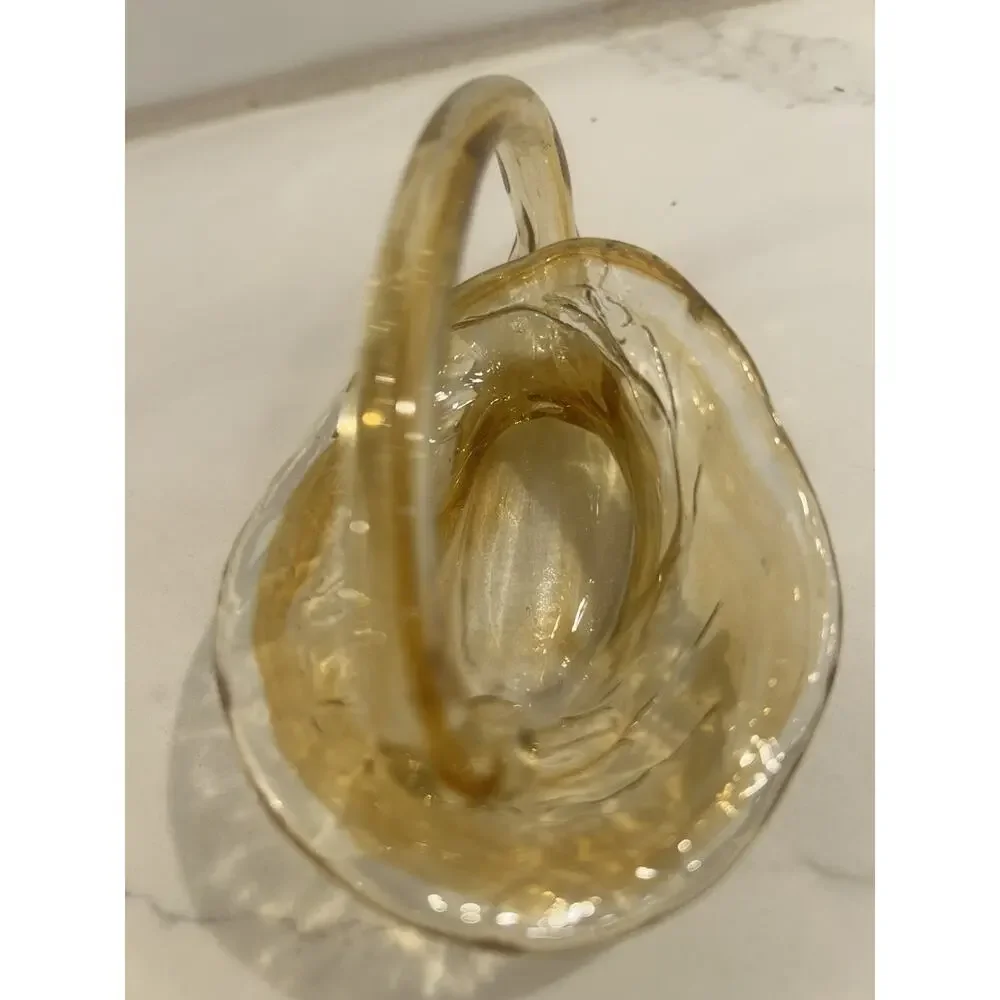 Vtg Cornucopia Hand Blown Art Glass Amber Yellow Swan‎ Shape Dish Candy Trinket
